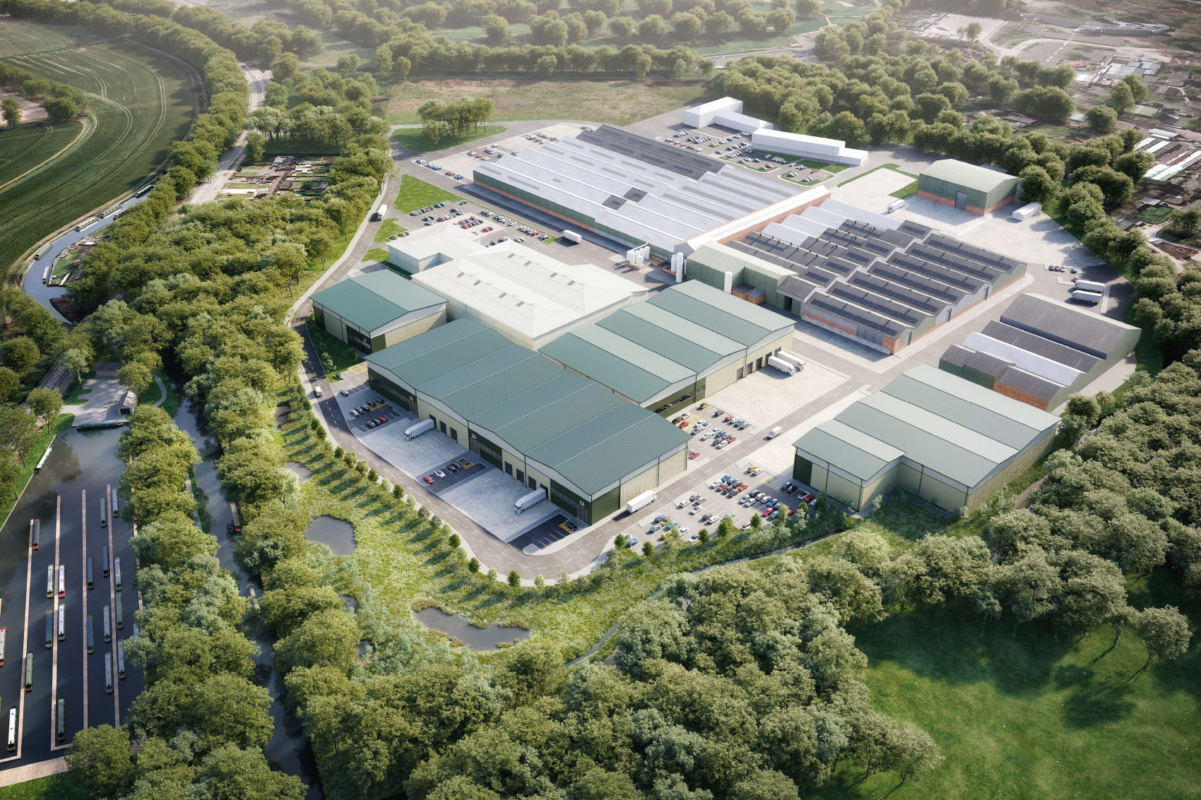 3D aerial visual of office industrial units